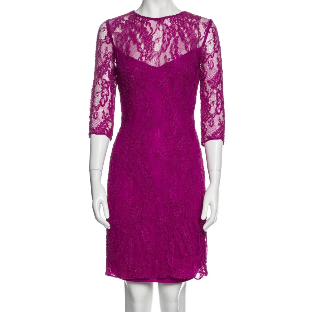 Carmen Marc Valvo Pink Lace Dress